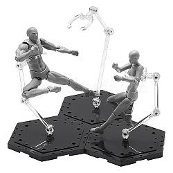Black Plastic Model Assembled Action Figure Display Holders, Doll Model Support Stands, with Iron Findings, Hexagon, 11.45x9.9x22cm(ODIS-WH0030-72A)