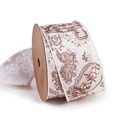10 Yards Single Face Flower Print Polyester Ribbons, Garment Accessories, Gift Packaging, Camel, 1-5/8 inch(40mm)(PW-WG53704-05)