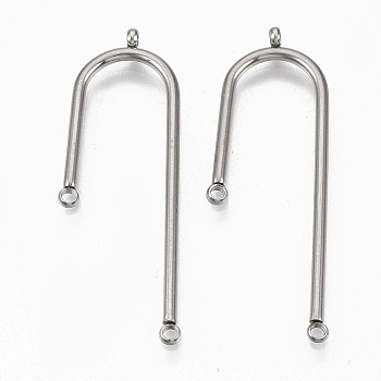 304 Stainless Steel Asymmetric Length Chandelier Component Links, 3 Loop Connectors, Arch, Stainless Steel Color, 39.5x14x1.5mm, Hole: 1.5mm