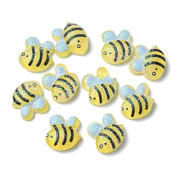 Glitter Opaque Resin Cabochons, Bees, 13x12.5x5.5mm