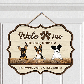 Wooden Welcome Hanging Sign Door Wall Decorations, for Home Decorations, with Jute Cord, Rectangle with Pet Pattern, PapayaWhip, 300x300x5mm
