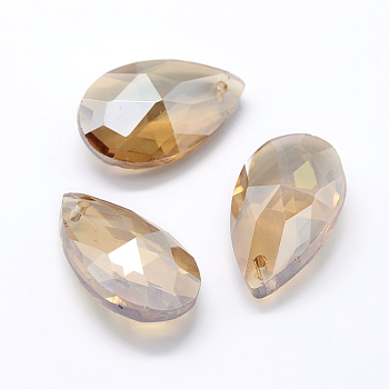 Faceted Glass Pendants, teardrop, Brown, 22x13x8.5mm, Hole: 1mm