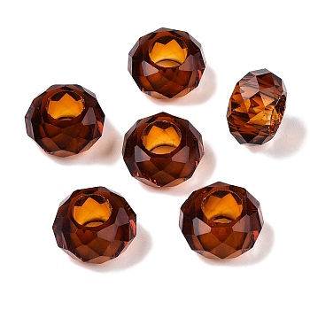 Glass European Beads, Large Hole Beads, No Metal Core, Rondelle, Saddle Brown, 14x8mm, Hole: 5mm