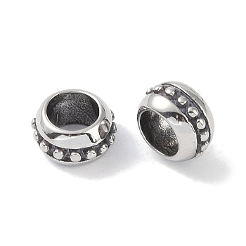 316 Surgical Stainless Steel European Beads, Large Hole Beads, Rondelle, Antique Silver, 8.5x5mm, Hole: 5mm