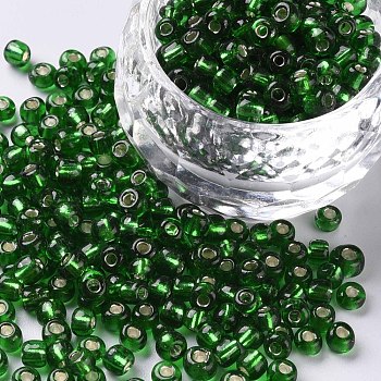 6/0 Glass Seed Beads, Silver Lined Round Hole, Round, Lime Green, 4mm, Hole: 1.5mm, about 6639 pcs/pound