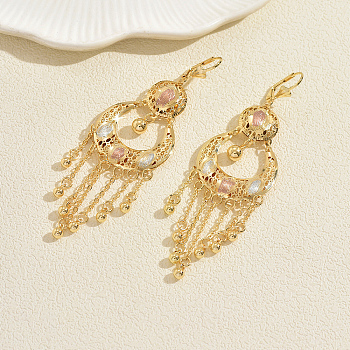 Bohemian Brass Flat Round Tassel Hoop Earrings, Mixed Color, 95x30mm