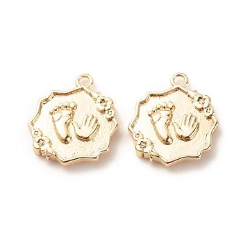 Brass Pendants, Flower with Hand and Foot Pattern, Light Gold, 17x14.5x2mm, Hole: 1.5mm
