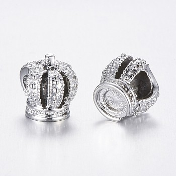 Alloy European Beads, 3D Crown, Large Hole Beads, Silver Color Plated, 11.5x11x9mm, Hole: 4.5mm