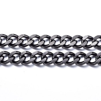 304 Stainless Steel Cuban Link Chains, Chunky Curb Chains, Faceted, with Spool, Unwelded, Gunmetal, 10x8x2mm, about 32.8 Feet(10m)/roll