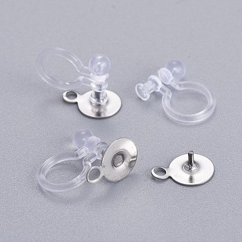 304 Stainless Steel Clip-on Earring Component, with Plastic, Stainless Steel Color, 13x9x6mm, Hole: 1.5mm