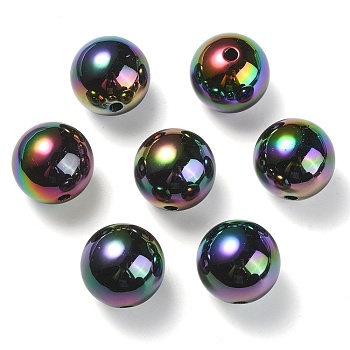 UV Plating Rainbow Iridescent Acrylic Beads, Round, Black, 17.5x17mm, Hole: 2.8mm