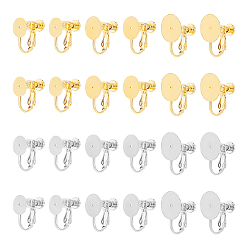 24Pcs 6 Style 316 Stainless Steel Clip-on Earring Findings, Earring Settings, Flat Round, Golden & Stainless Steel Color, 14.5~17.5x13~14x8~12mm, Tray: 8~12mm, 4pcs/style