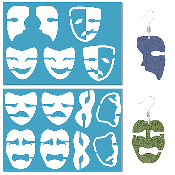 Acrylic Earring Handwork Template, Card Leather Cutting Stencils, Facemask, Smiling Face, 130x90x2mm, 2pcs/set