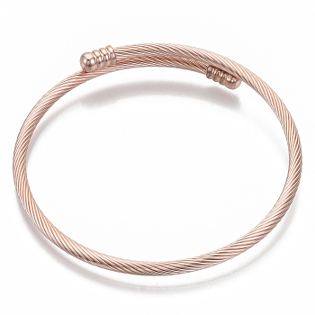 Alloy Cuff Bangles Making, Torque Bangles, with Removable End Caps, Rose Gold, 3mm, Inner Diameter: 2-1/8 inch(5.4cm), End Cap: 8x4.5mm
