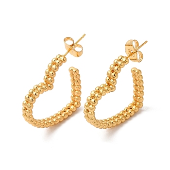 Rack Plating Brass Heart Stud Earrings, Long-Lasting Plated Half Hoop Earrings, Golden, 37x28.5x4mm