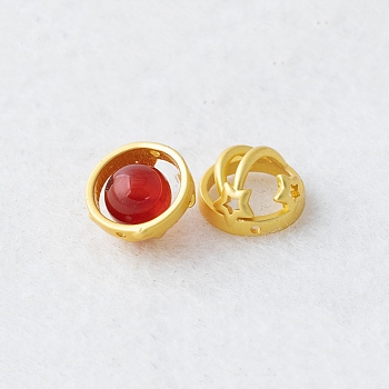 Brass Bead Frames, Hollow, Half Round with Star, Matte Gold Color, 9.5x5mm, Hole: 0.8mm
