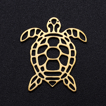 201 Stainless Steel Filigree Joiners Links, Laser Cut, Sea Turtle, Golden, 24x21x1mm