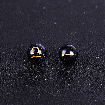 Synthetic Blue Goldstone Carved Constellation Beads, Round Beads, Libra, 10mm