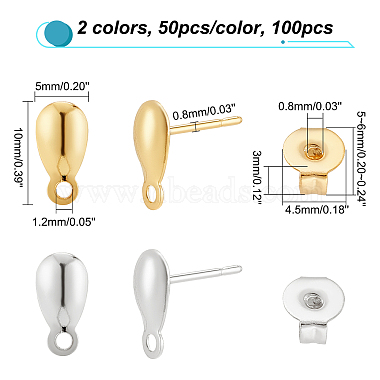 dicosmetic 100pcs 2 couleur 304 résultats de boucles d'oreilles en forme de larme en acier inoxydable(STAS-DC0009-67)-2
