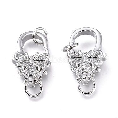 Brass Micro Pave Clear Cubic Zirconia Lobster Claw Clasps(X-ZIRC-Q024-20P)-2