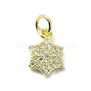 Brass Micro Pave Clear Cubic Zirconia Charms, Snowflake, 12x8x1.5mm, Hole: 3mm(KK-H475-59G-05)