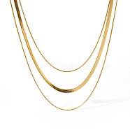304 Stainless Steel Snake Chains 3 Layer Necklace for Women, Golden, 15.35 inch(39cm)(NJEW-C028-01G)