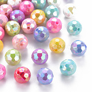 Opaque Acrylic Beads, Faceted, Dyed, AB Color, Round, Mixed Color, 12x11.5mm, Hole: 1.8mm, about 560pcs/500g(TACR-S154-10F)