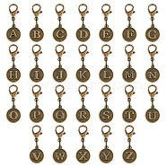 52Pcs Tibetan Style Alloy Alphabet Pendant Decorations, Lobster Clasp Charms, Clip-on Charms, for Keychain, Purse, Backpack Ornament, Stitch Marker, Antique Bronze, 32mm(AJEW-FH0002-85)