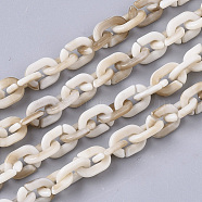 Acrylic Handmade Cable Chains, Imitation Gemstone Style, Oval, Antique White, 9x6.5x1.5mm, about about 39.37 inch(1m)/strand(SACR-N006-01B)