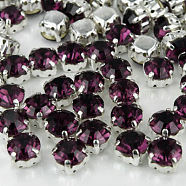 Sew on Rhinestone, Grade A Glass Rhinestone, with Brass Prong Settings, Garments Accessories, Silver Color Plated Metal Color, Amethyst, 3~3.2x3~3.2mm, Hole: 1mm, about 1440pcs/bag(RB-J179-SS12-204)
