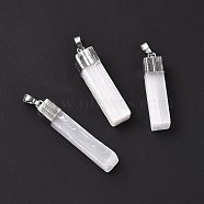 Natural Selenite Pendants, Cuboid Charms, with Rack Plating Brass Findings, Platinum, 37~48x10~13x7~10mm, Hole: 8x5mm(G-P496-07P)