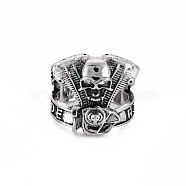 Men's Skull Alloy Open Cuff Ring, Halloween Wide Chunky Ring, Cadmium Free & Lead Free, Antique Silver, US Size 9 3/4(19.5mm)(RJEW-N029-086)