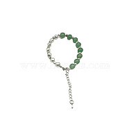 Natural Green Aventurine Round Beaded Bracelet, Platinum, 7-1/8~9-1/8 inch(18~23cm)(NC1314-17)