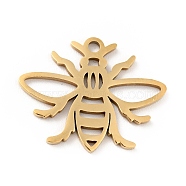 201 Stainless Steel Pendants, Bee, Golden, 15x18.5x1mm, Hole: 1.4mm(STAS-E015-11G)