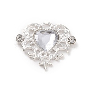 Acrylic Pendants, with Silver Tone Alloy Rhinestone Finding, Heart Charm, Clear, 21.5x25x5mm, Hole: 2x2.5mm(PALLOY-E026-09S-04)