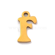 201 Stainless Steel Charms, Laser Cut, Letter Charm, Letter F, 10.5x6x1mm, Hole: 1.2mm(STAS-U016-01G-F)