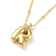 Initial Letter Brass Pendant Necklaces, Real 18K Gold Plated, Letter R, 17.52 inch(445mm), Letter: 20x12mm.(NJEW-A015-21G-R)