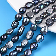 Natural Cultured Freshwater Pearl Beads Strands, Baroque Pearls Keshi Pearl Beads, Two Sides Polished, Dyed, Marine Blue, 8~12.5x7~8.5x5~7.5mm, Hole: 0.6mm, about 37~38pcs/strand, 13.78~13.98 inch(35~35.5cm)(PEAR-N014-07I)