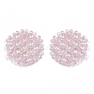 Plating Acrylic Woven Beads, Cluster Beads, Flat Round, Pearl Pink, 31x30x3.5mm, Hole: 2~3mm(PACR-R247-01B)