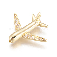 Brass Micro Pave Cubic Zirconia Airliner Beads, Long-Lasting Plated, Lead Free & Cadmium Free & Nickel Free, Passenger Airplane, Clear, Real 18K Gold Plated, 26.5x22x8mm, Hole: 1.6mm(ZIRC-L078-005G-NR)