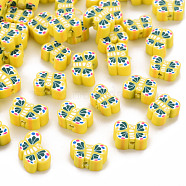 Handmade Polymer Clay Beads, Butterfly, Yellow, 6~8x9.5~11.5x4mm, Hole: 1.2mm(CLAY-N011-010B)