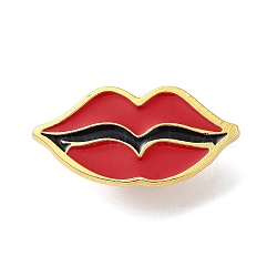 Golden Alloy Brooches, Enamel Pins, for Backpack Cloth, Lip, 14.5x30x1.5mm(JEWB-K020-01A-G)