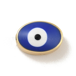 Real 18K Gold Plated Brass Beads, with Enamel, Cadmium Free & Lead Free, Long-Lasting Plated, Oval with Evil Eye, Medium Blue, 6.5x10x5.5mm, Hole: 1.2mm(KK-B059-37G-F)