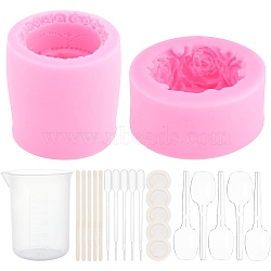 DIY Multilayer Cake Fondant Molds Kits, Including Wooden Craft Sticks, Plastic Pipettes, Latex Finger Cots, Plastic Measuring Cup, Plastic Spoons, Hot Pink, 70x33mm, Inner Diameter: 43.5x51mm, 1pc(DIY-OC0003-45)