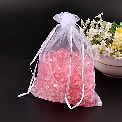 Rectangle Jewelry Packing Drawable Pouches, Organza Gift Bags, White, 17x23cm(OP-S004-17x23cm-1)