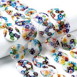 Handmade Millefiori Glass Beads Strands, White Porcelain, Flat Round, White, 5.5mm wide, 25mm long, hole: 1.2mm, 16pcs/strand, 15.5 inch(LK140)