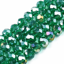 Electroplate Glass Beads Strands, AB Color Plated, Faceted, Rondelle, Sea Green, 6x5mm, Hole: 1mm, about 85~88pcs/strand, 16.1~16.5 inch(41~42cm)(EGLA-A034-T6mm-B22)