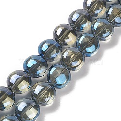 Transparent Electroplate Glass Bead Strands, Rainbow Plated, Flat Round, Steel Blue, 12x8mm, Hole: 1.2mm, about 50pcs/strand, 24.41''(62cm)(EGLA-P049-01A-FR05)
