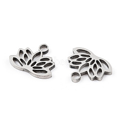 304 Stainless Steel Charms, Lotus Charms, Stainless Steel Color, 7.5x9.5x1mm, Hole: 1.4mm(STAS-T059-29P)