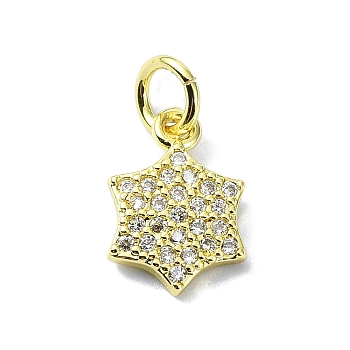 Brass Micro Pave Clear Cubic Zirconia Charms, Snowflake, 12x8x1.5mm, Hole: 3mm
